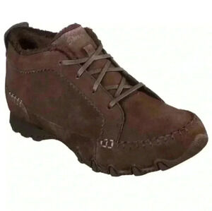 Skechers USA Bikers-Lineage Womens Chocolate Brown Leather Boots 9.5